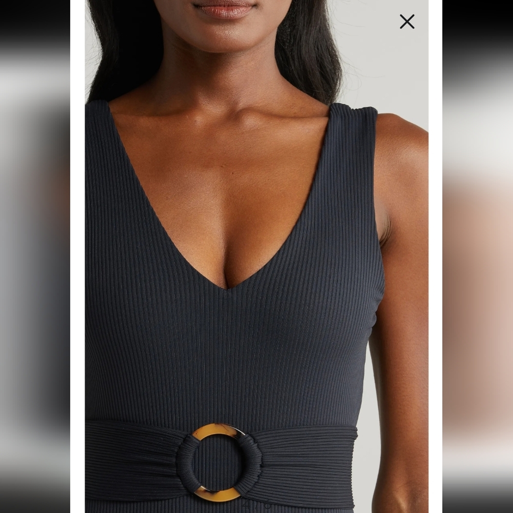 MONTCE KIM BELTED RIB ONE PIECE SWIMSUIT IN BLACK RIB/SZ:LARGE - Picture 9 of 11